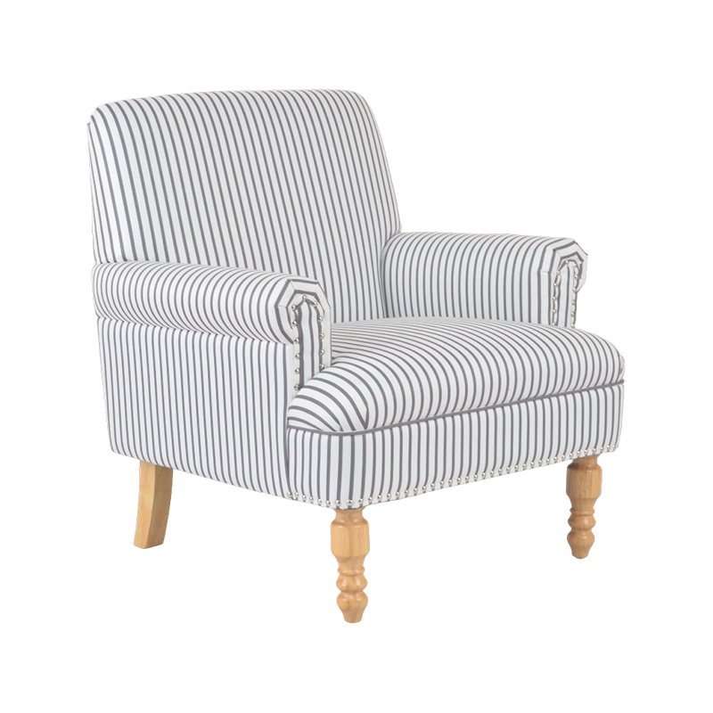 Sillón clásico tapizado a rayas con patas torneadas