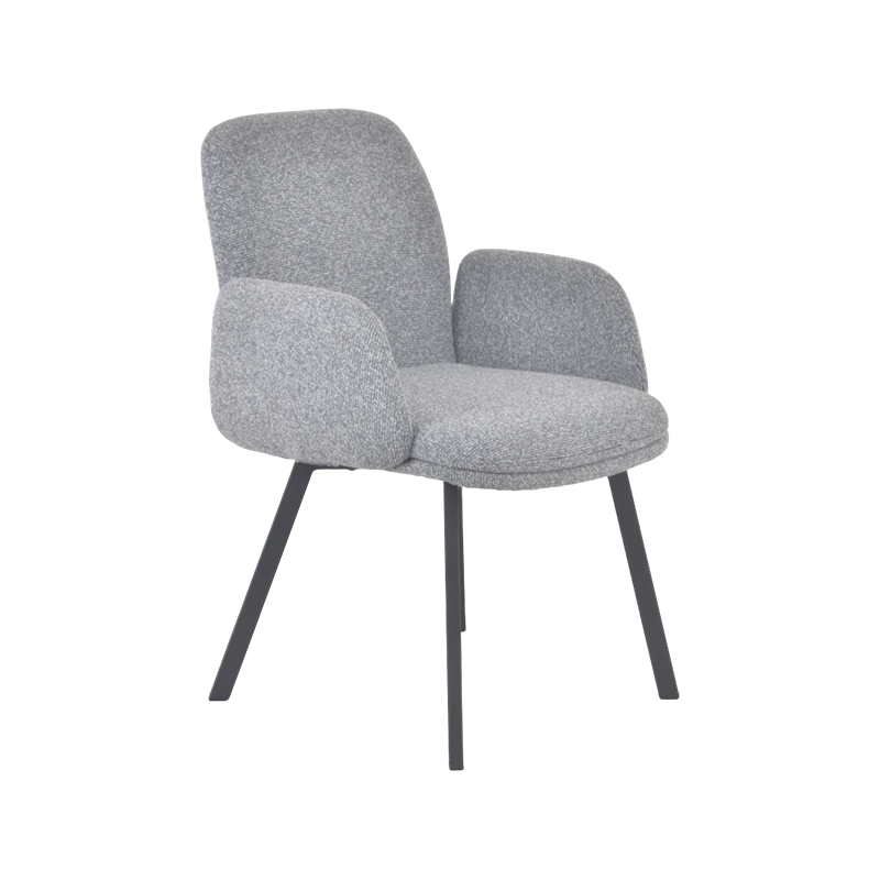 Silla de comedor moderna tapizada en gris con reposabrazos