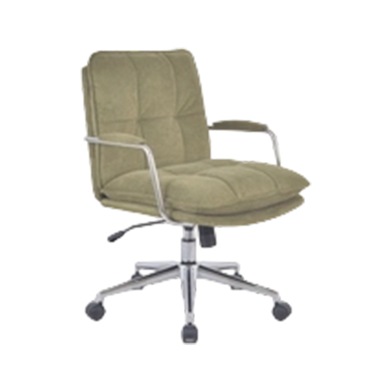 Silla ajustable de tela con brazos cromados, reposabrazos de madera cálida y panel de respaldo KD