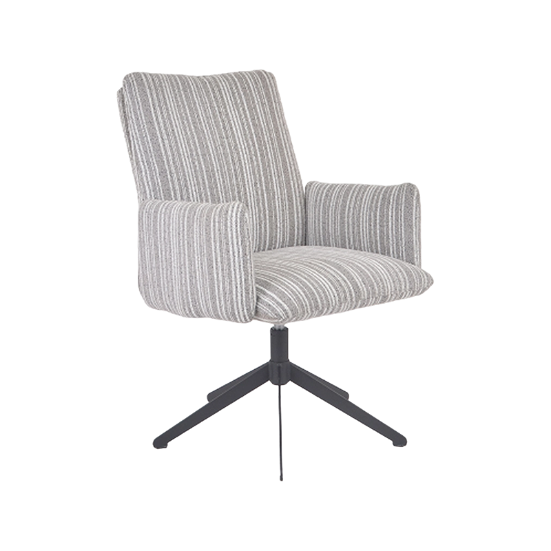Taburete de asiento alto tapizado a rayas con base de acero negro y cilindro de gas de altura fija