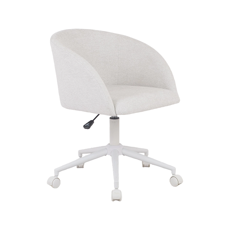 Silla de comedor de tela ajustable con acabado completamente blanco, base y ruedas a juego