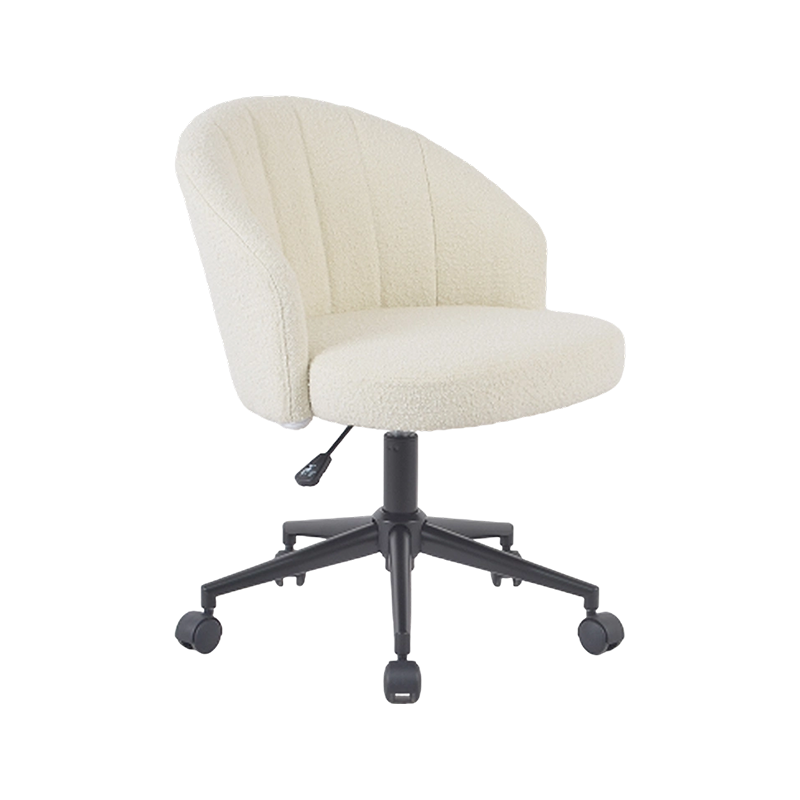 Silla ajustable de tela nórdica de primera calidad con base blanca y ruedas negras en contraste