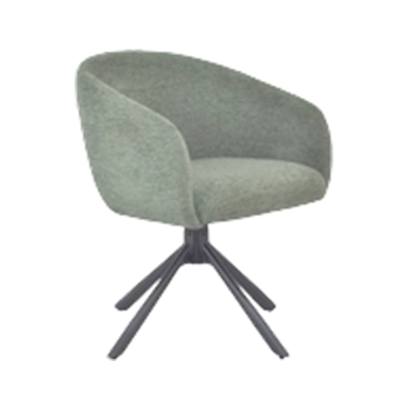 Llamativa silla de comedor de poliéster verde bosque con patas de acero KD con recubrimiento en polvo negro
